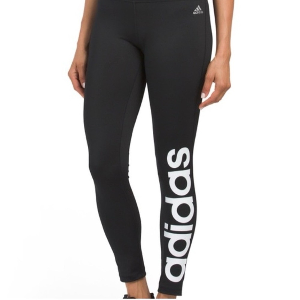 adidas Black Leggings with White Vertical Logo